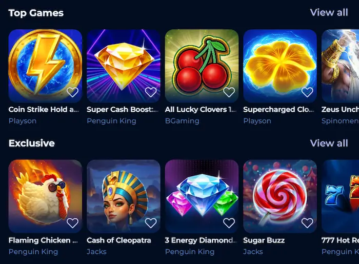 BillioneireSpin Casino games